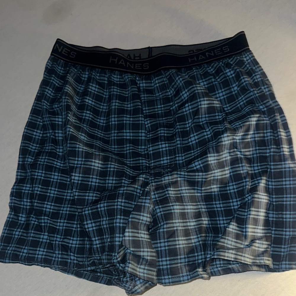Hanes Mens Size Small Blue Plaid Boxers.